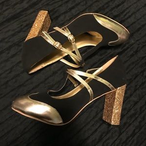 ModCloth Adorable Heels, Silver Gold and Black
